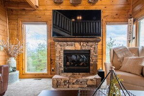 Main Level: living area and giant TV