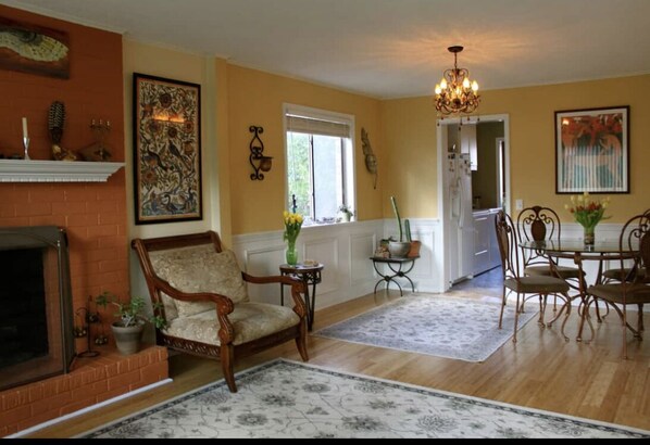 Living area with fireplace