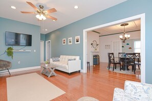 Living room, looking into the dining room.