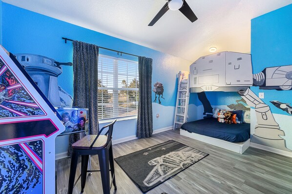 Kids room complete with a custom AT-AT full over full bunk bed!