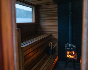 Wood burning sauna for unwinding after dinner