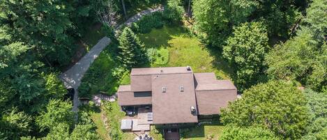 Wonderful overhead view of the main property sitting on 18 acres