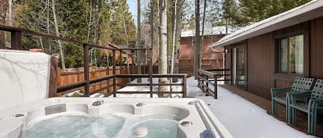 Large deck with private hot tub