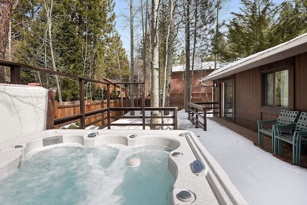 Large deck with private hot tub