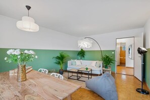 living room and dining area