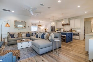 Big cozy sofa and beautiful open floor plan