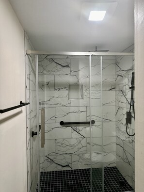 Brand new walk-in shower remodeled in 2024