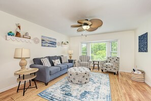 Cozy living room with smart TV for enjoying movie night