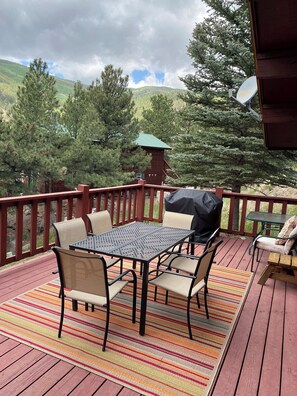 Front deck with tables and grill