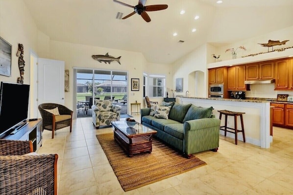 Living room and Kitchen. Master on one side and other two bedrooms on the other