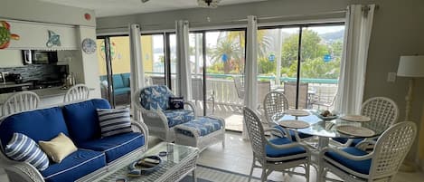 looking out to the patio and ocean