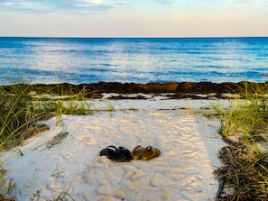 Beach walk on Bald Point Beach located on Alligator Point, Florida