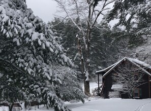 the Hemlock Haus in the snow