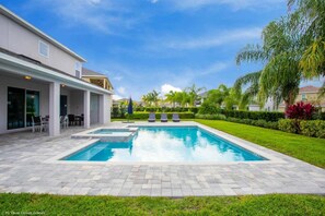 The house features  its own private pool, BBQ grill and spacious dining setup to enjoy meals outside.