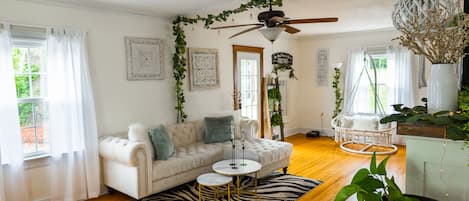 Pleasant plentiful seating in family room ,All the charm of a modern farm home