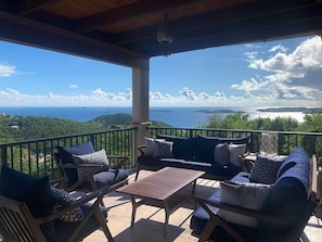 Morning coffee on the deck?  Upper deck with ocean views and hilltop breezes - Large sitting and eating area - oh those views!