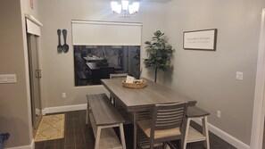 Huge kitchen table for meals or games. 