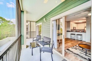 Private outdoor patio with dining area