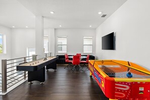 Game Loft w/ Air Hockey, Shuffleboard & Poker Table