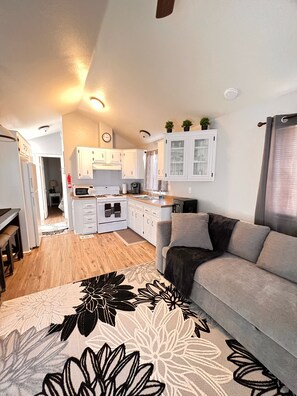 Sofa converts to a Queen bed. 