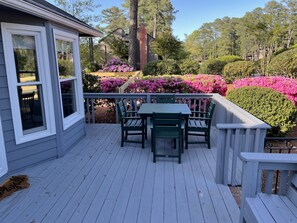 Spacious backyard deck with new Polywood dining set for 4. 