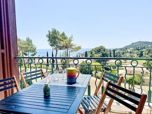 Furniture, Outdoor Furniture, Table, Chair, Outdoor Table, Shade, Eco Hotel, Resort, Kitchen & Dining Room Table, Balcony