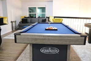 7.5 foot Billiard Table. Rack em up. Upstairs Game/Media loft. 