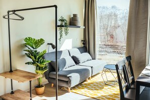 Bright room with floor to ceiling windows