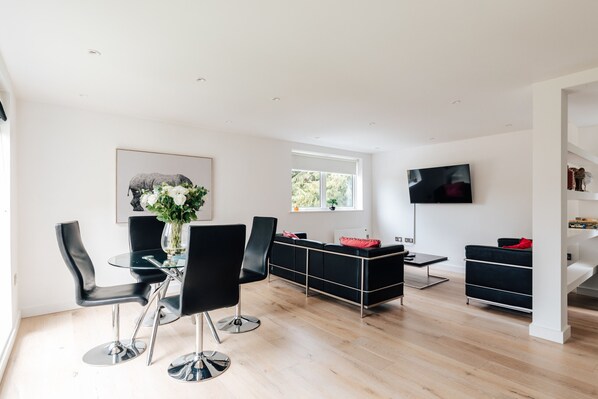 Comfortably furnished open plan living room