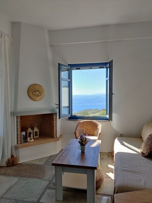 The fireplace with beach view