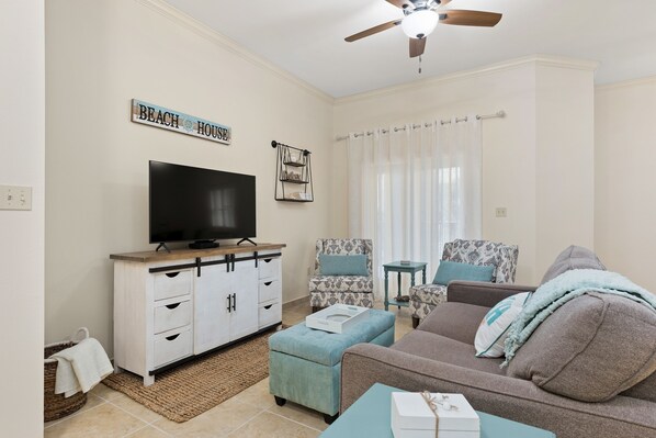 Get comfortable in our living area and watch a movie.