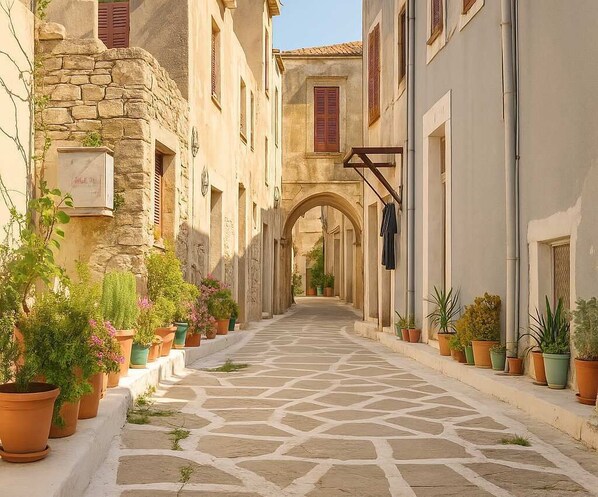Strolling along the picturesque paved alleys