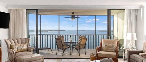 Gorgeous and expansive living room overlooking Pine Island Sound