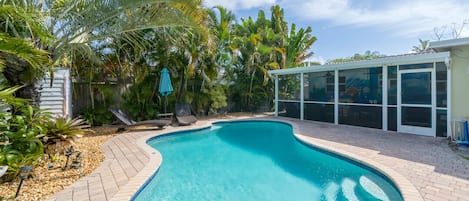 Heated Pool with \outdoor screened in patio space