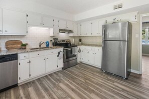 Stainless steel appliances and granite countertops