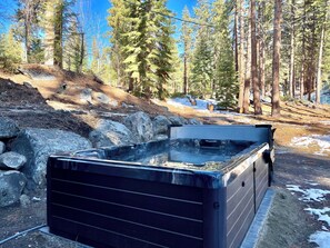 8 person hot tub with forest views