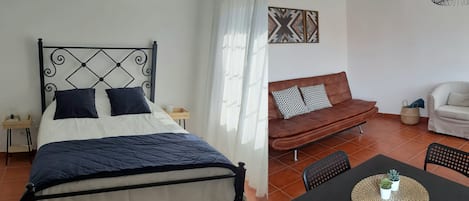 Double bed in bedroom / Sofa bed in living room