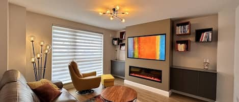 Living room with fireplace.