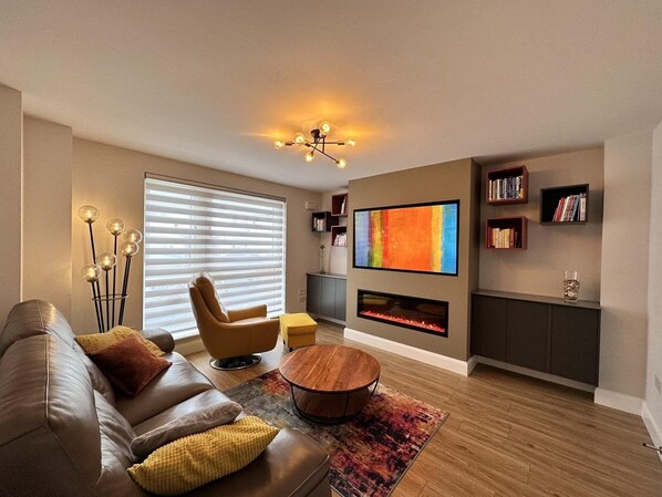 Living room with fireplace.