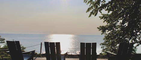 Viewing deck at Blake's on the Bluff.  Allows for stunning views of Lake Michigan, overlooking the bluffs edge. 