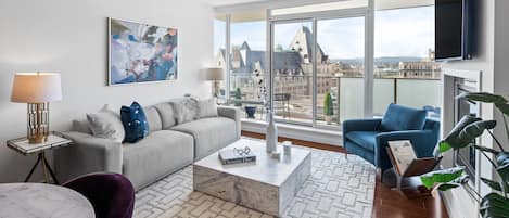 gorgeous marble table and west facing balcony.