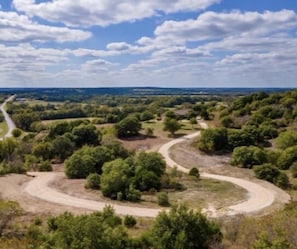 Drone photo of driveway and property