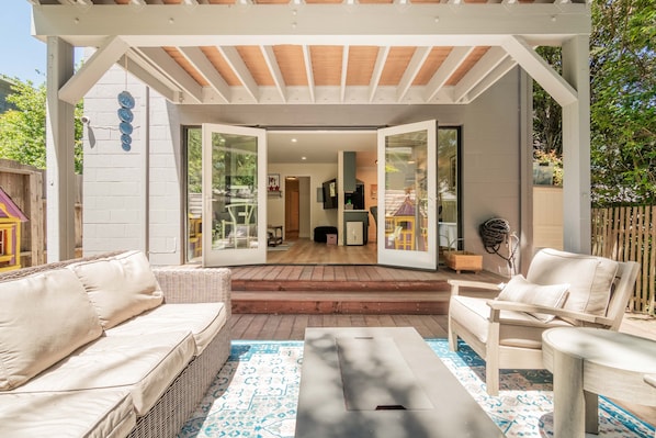backyard with gas fire pit