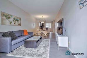 Spacious living space with family amenities such as a pack-and-play and high-chair. 
Don't like smart TV's, cable & apps like Netflix? We have a DVD player & some movies to keep it easy. 
Additional bedding for the pull-out is kept in the closet. 