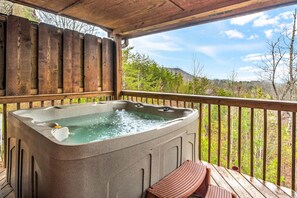 Hot tub is very private and looks out into nature