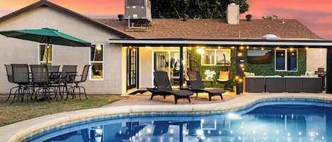 A true relaxing getaway. Hang by the new pool and covered patio all day.