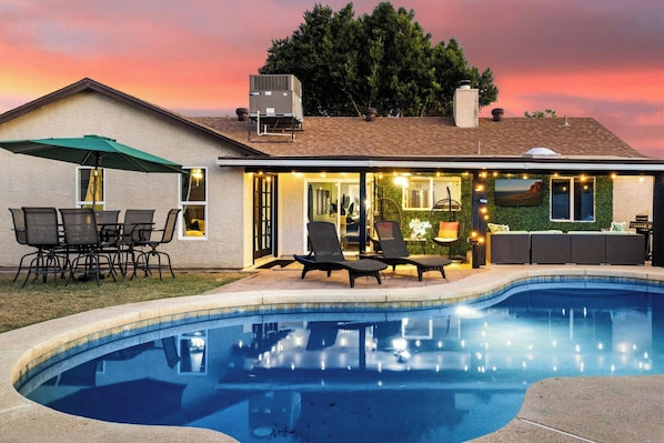 A true relaxing getaway. Hang by the new pool and covered patio all day.