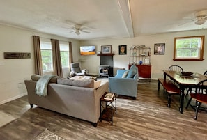 Living room with sleeper sofa and gas fire