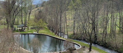 View of property from main deck.  Crystal clear water from stream