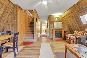 Living/Dining room with a gas fireplace